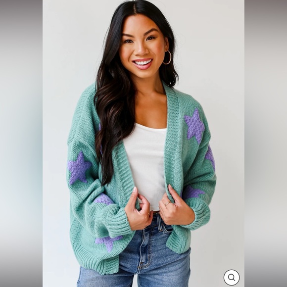 Simply Starstruck Sweater Cardigan from Dress Up Boutique in M/L, color Sage. - Picture 9 of 9